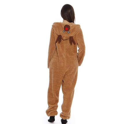 Christmas Reindeer Onesie Adult Khaki Cosplay Pajamas Comfy Animal Costume - Aimall