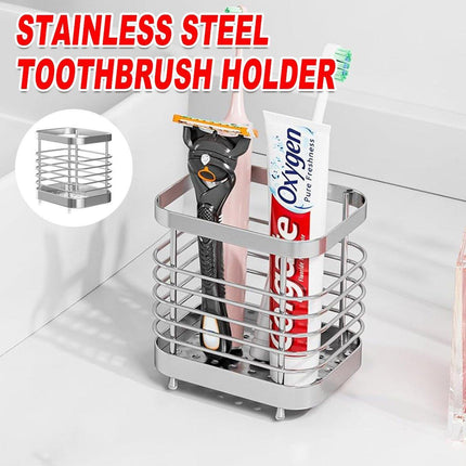 Stainless Steel Household Toothbrush Holder Draining Storage Shelf for Bathroom