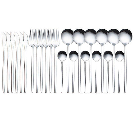 24PCS Stainless Steel Cutlery Set Knife Fork Spoon Set Durable Flatware Dining