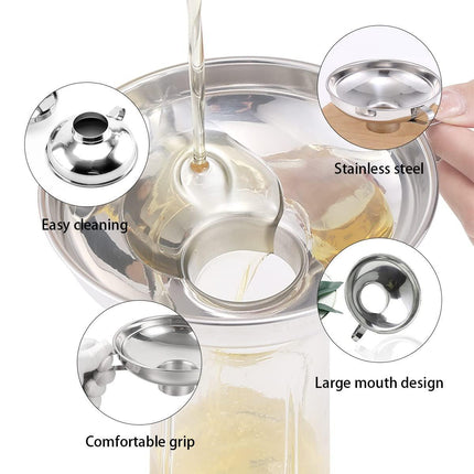 2pcs Stainless Steel Wide Mouth Funnel Large Bore Oil Drain Household Funnel Set