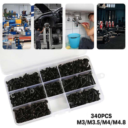 340PCS Black Self Tapping Screws Assortment for Metal Wood Repair and Fixing