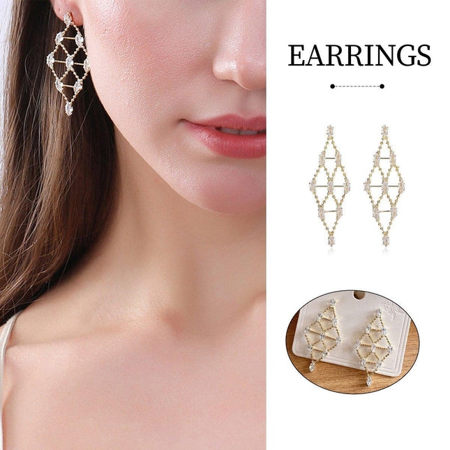 Luxury Diamond-shaped Geometric Hollow Stud Earrings Women Fashion Jewelry