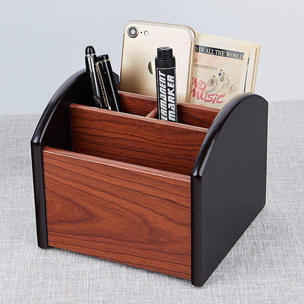 Rotatable Wooden Desktop Storage Box Organizer Creative Office Business Gift