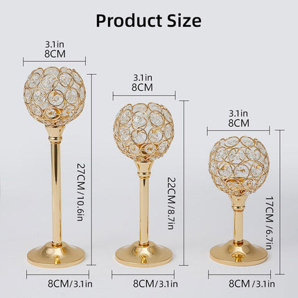 3PCS Crystal Candle Holders Metal Candlelight Wedding Home Dinner Decoration