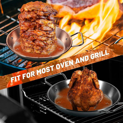 Stainless Steel BBQ Rotisserie Pan Kit Accessories with 3 Removable Iron Skewers