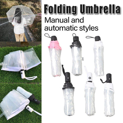 Transparent Folding Umbrella Compact Tri Fold Design Clear Rain Protection Cover