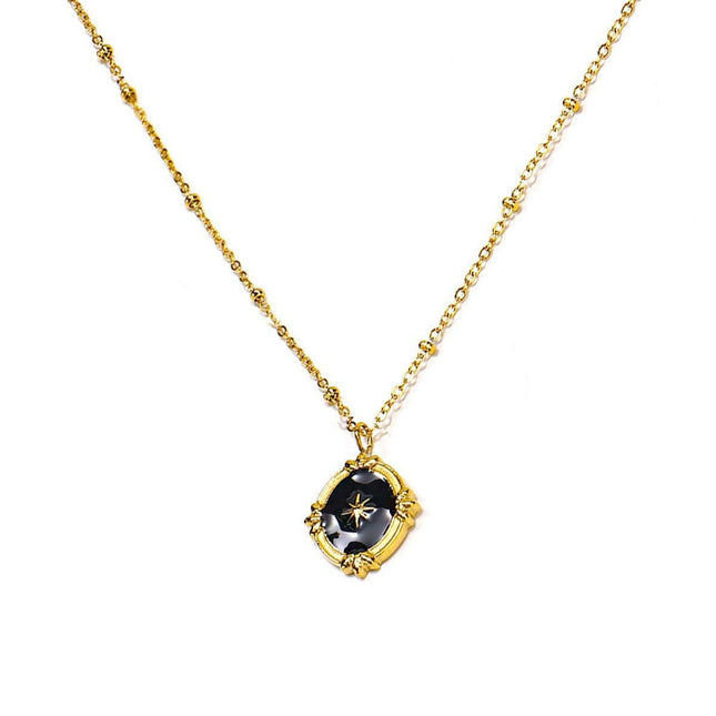 Black Polaris Oval Pendant Necklace Simple Court Style Fashion Jewelry Women