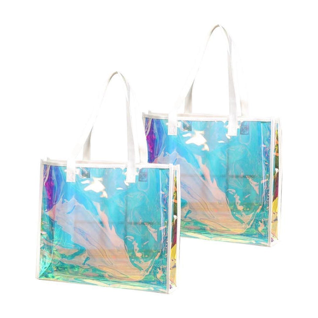 2PCS Transparent PVC Tote Bag Hologram Jelly Cosmetic GiftBag Iridescent Handbag