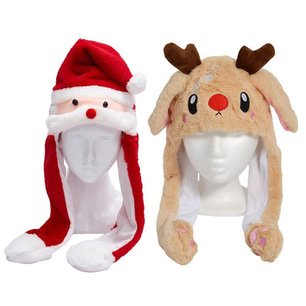 Christmas Plush Hat Pinch Air Bag Funny Ear Moves for Kids and Women Accessory