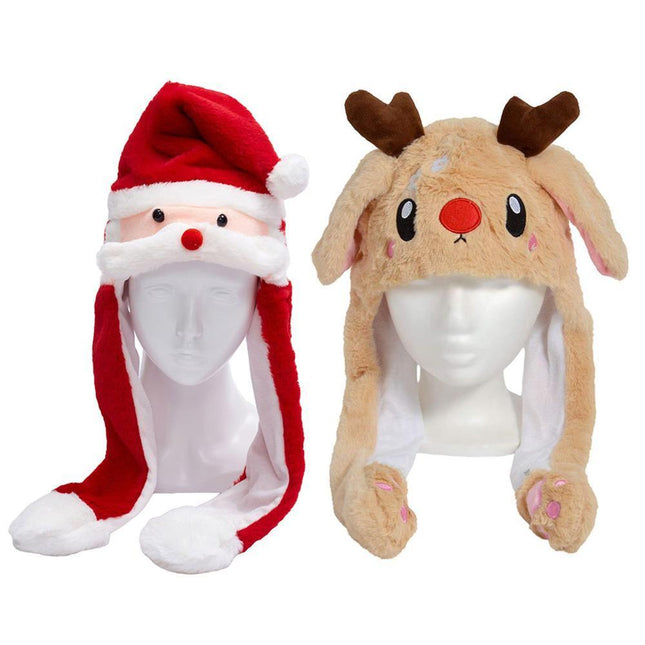 Christmas Plush Hat Pinch Air Bag Funny Ear Moves for Kids and Women Accessory
