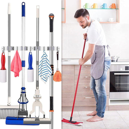 Punch-free Wall Mounted Mop Rack Nail-free Storage Rack Multi-use Mop Holder