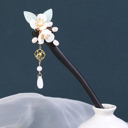 Jade Flower Pendant Hairpin Vintage Chinese Style Hair Accessories Clip