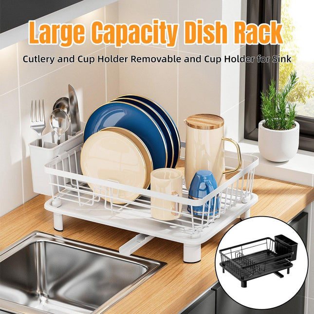 Multifunctional Dish Rack Sink Drain Tray Cutlery Storage Organizer Bowl Holder