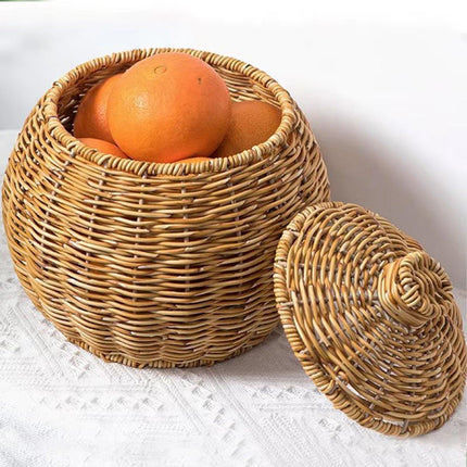 Hand Woven Storage Container with Lid Tabletop Basket Sundries Holder Organizer