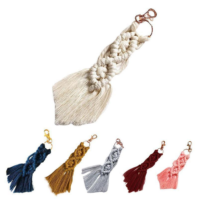 Boho Macrame Keychain with Tassel Pendant