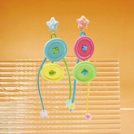 Candy-Coloured Braided Button Earrings Long Tassels Fashion Jewelry Gift