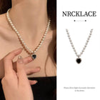 Black Heart Pearl Vintage Necklace Elegant Jewelry for Women Fashion Gift