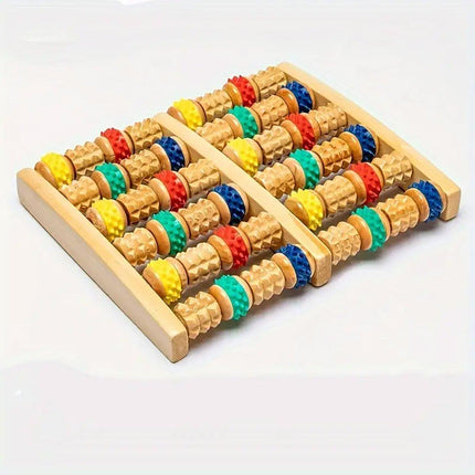 Six-Row Wooden Foot Roller Massager Colourful Relaxation Tool for Foot Relief