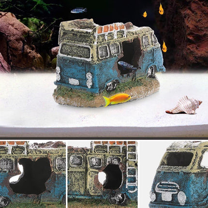 Creative Aquarium Decoration Resin Car Wreck Fish Shrimp Escape House Landscape