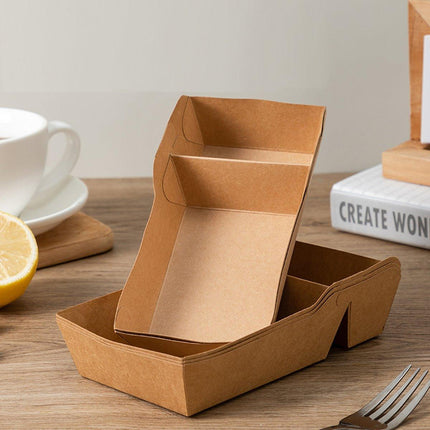 125pcs Eco-Friendly Kraft Paper Snack Boxes Dual Compartment Lunch Food Tray