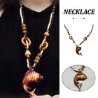 Long Wood Necklace with Fish Pendant Unique Fashion Jewelry Ornament