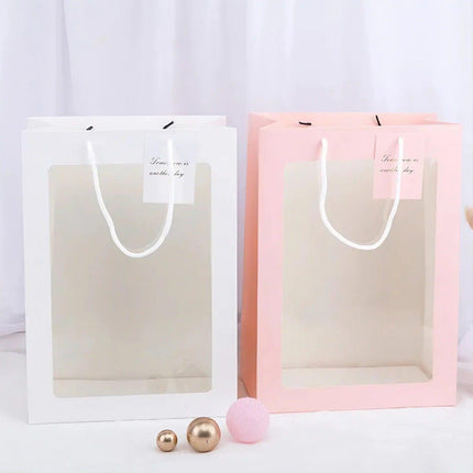 50PCS Flower Bouquet Tote Wedding Favor Bag Bride Tote Clear Gift Bags Handbag Pink - Aimall