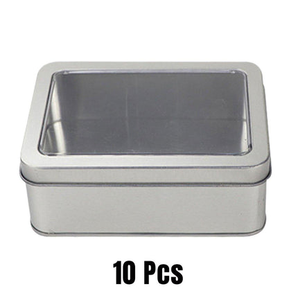 10pcs Metal Iron Box with Open Window Storage Rectangle Packaging Containers