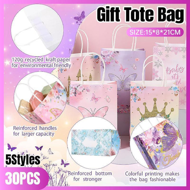 30pcs Pink Romantic Flower Tote Bag Cowhide Paper Elegant Design Gift Bag