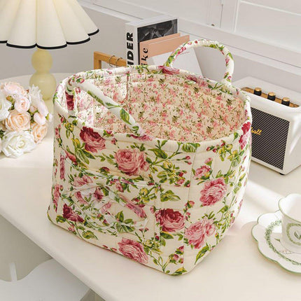 Portable Fabric Storage Basket Korean Pastoral Style Organizer for Home Sundries
