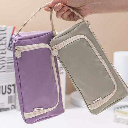 Large Capacity Twill Pencil Bag Multi Layer Stationery Storage Simple Colour