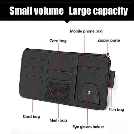 Car Sun Visor Organizer Pocket Card Storage Pouch Holder with Zipper Net Black - Aimall