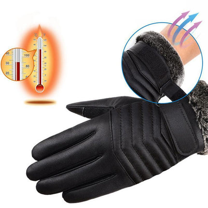 1/2 Winter Warm PU Leather Wool Wrist Gloves Touch Screen Full Finger Fur Mitten - Aimall