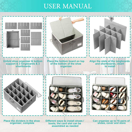 Foldable Shoe Box Household Organizer with Compartments for Storage and Shoes