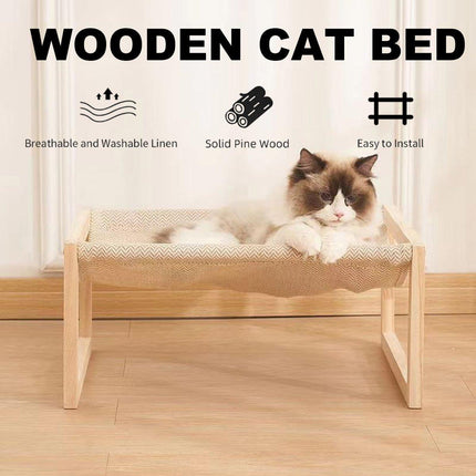 Comfortable Solid Pine Wood Pet Bed Raised Breathable Rectangular Cat Sleep