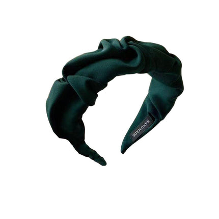 Women Fashionable Vintage Ruffled Wide Edge Solid Colour Hair Band Hoop Headband - Aimall