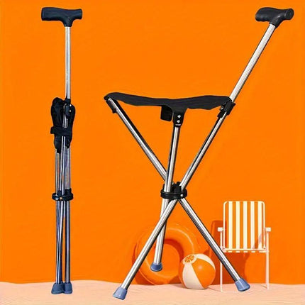 Stainless Steel Walking Stick with Seat Folding Cane Chair for Travel and Outdoor Use