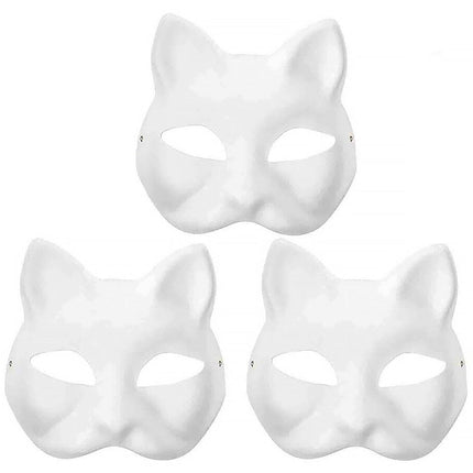 3PCS White Cat Face Mask DIY Blank Hand Painted Craft Masks Party Art
