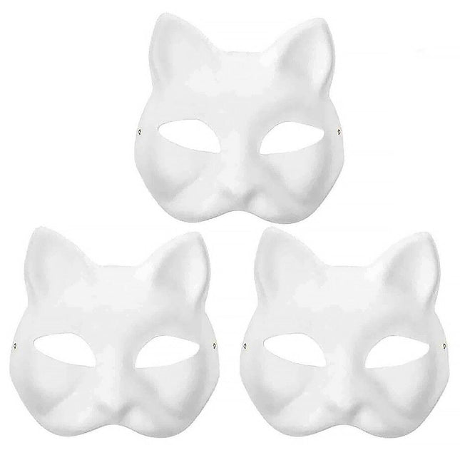 3PCS White Cat Face Mask DIY Blank Hand Painted Craft Masks Party Art