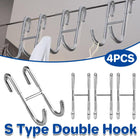4PCS Stainless Steel S-Type Double Hooks for Kitchen Bathroom Closet Hanging