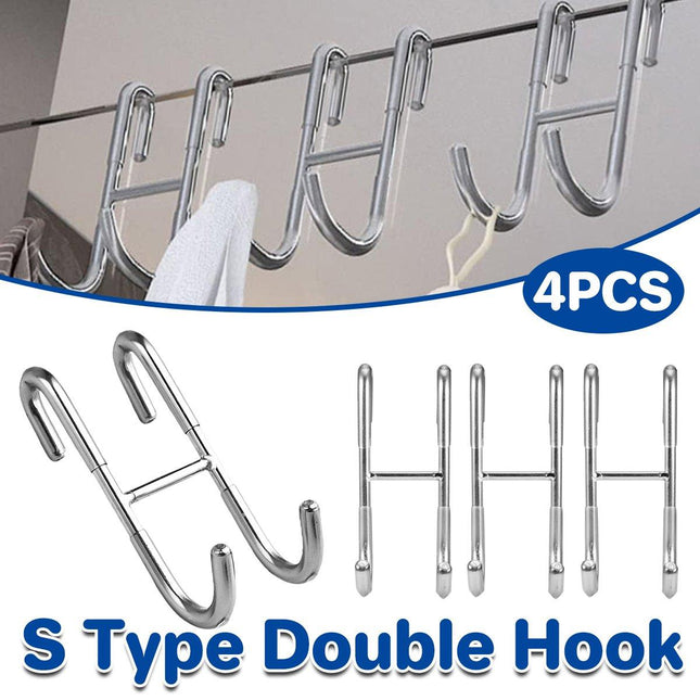 4PCS Stainless Steel S-Type Double Hooks for Kitchen Bathroom Closet Hanging