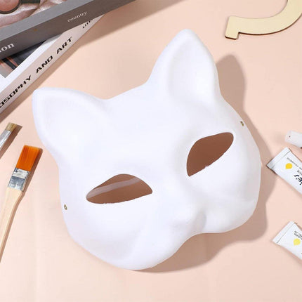 3PCS White Cat Face Mask DIY Blank Hand Painted Craft Masks Party Art