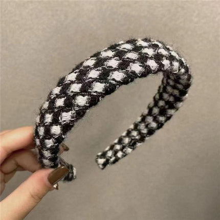 Womens Plaid Headband Padded Hairband Wide Sponge Hair Hoop Band Head Decor - Aimall