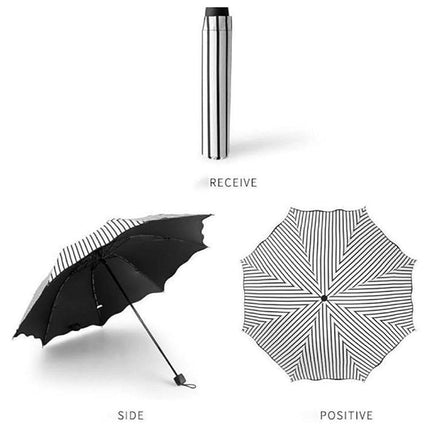 Stripe Sun Umbrella Rainy Folding Umbrella Women Sunscreen Black Rubber Sunshade