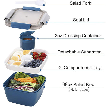 Blue Double Layer Salad Box Bento Box Lunch Box with Compartments for Food