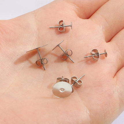 50/100/200PCS Earring Stud Posts Pads+Nut Backs Silvery Surgical Steel DIY Craft 4MM - Aimall