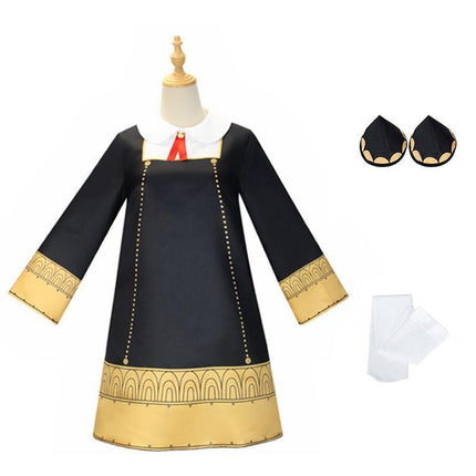 Anime SPY×FAMILY Anya Forger Cosplay Costume Girls Long Sleeve Dress Wig Outfits - Aimall