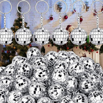 12PCS Disco Laser Ball Pendant Small Silver Bag Pendant Keychain Party Favors