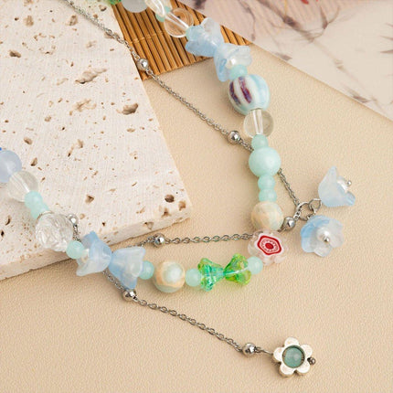 Elegant Blue Flower Pendant Necklace Women Girls Boho Chic Fashion Jewelry