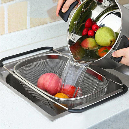 Stainless Steel Dishwashing Basket Telescopic Fruit Drain Basket Kitchen Shelf