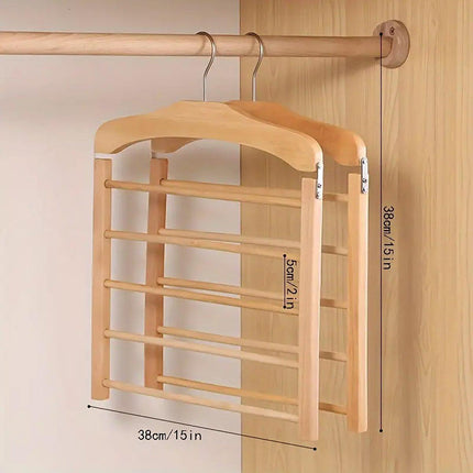 Multi Tier Wooden Trouser Rack Household Towel Rack Space Saving Pants Hanger